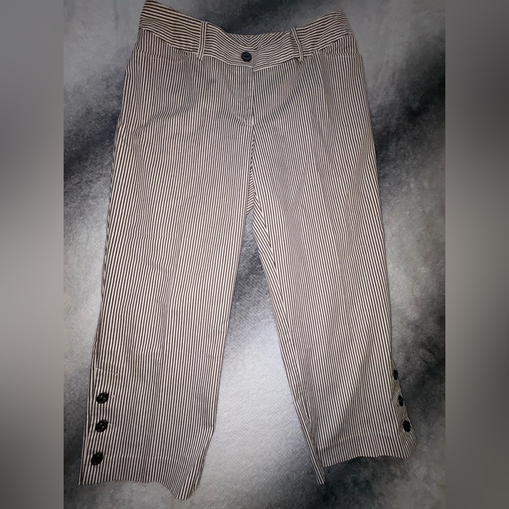 (B1) Julie‎ Mitchell Cream Brown Button Detai Cropped Capri Pants 12